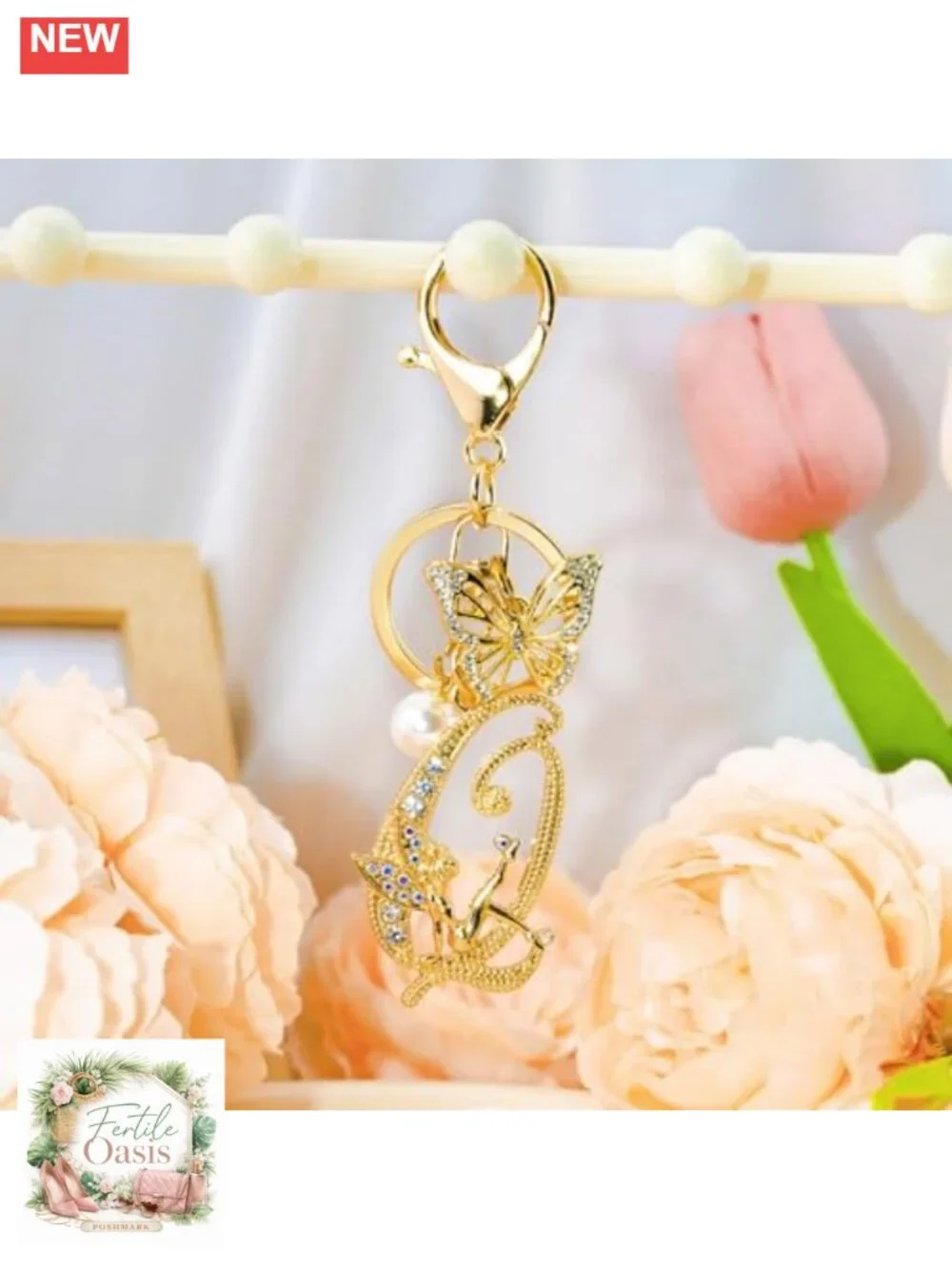 Butterfly Initial Keychain Bag Charm for Women Purse Handbag Accessory